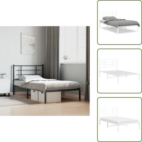 The Living Store Giroletto con Testiera Metallo Bianco 100x190 cm - Letto con testiera
