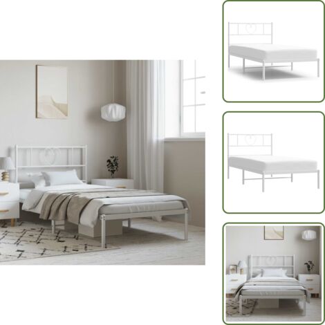 The Living Store Giroletto con Testiera Metallo Bianco 100x190 cm - Letto con testiera