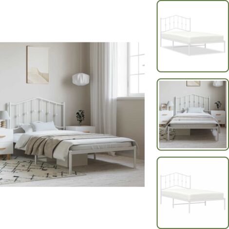 The Living Store Giroletto con Testiera Metallo Bianco 100x190 cm - Letto con testiera