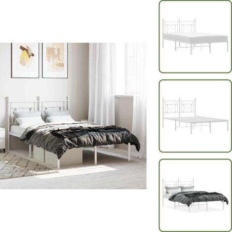 The Living Store Giroletto con Testiera Metallo Bianco 120x190 cm - Letto con testiera