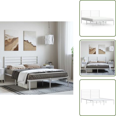 The Living Store Giroletto con Testiera Metallo Bianco 135x190 cm - Letto con testiera
