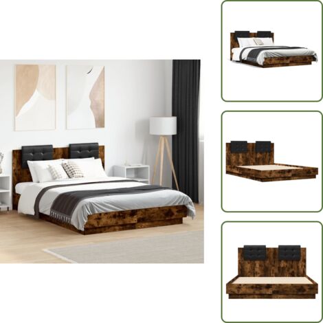 The Living Store Giroletto con Testiera Rovere Fumo 120x190 cm Legno Multistrato - Letto con testiera