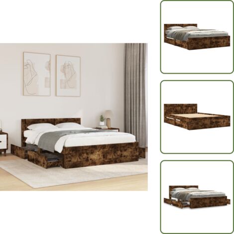 The Living Store Giroletto con Testiera Rovere Fumo 120x190 cm Legno Multistrato - Letto con testiera