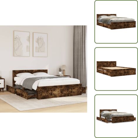 The Living Store Giroletto con Testiera Rovere Fumo 120x200 cm Legno Multistrato - Letto in legno