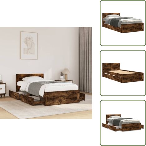 The Living Store Giroletto con Testiera Rovere Fumo 90x200 cm Legno Multistrato - Letto con testiera