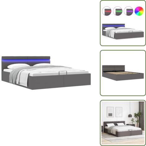 The Living Store Giroletto Contenitore Idraulico LED Grigio Similpelle 160x200cm - Letto con contenitore