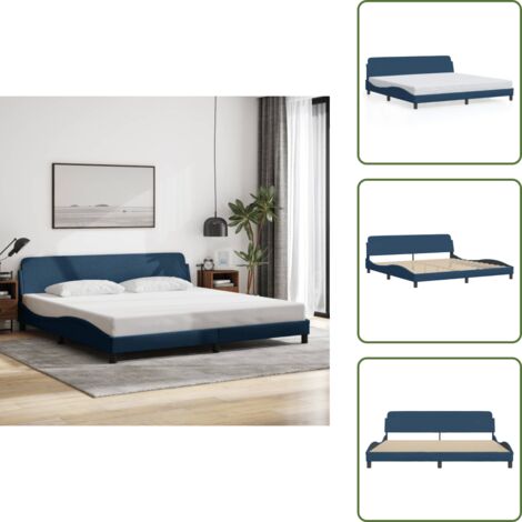 The Living Store Giroletto Dover Blu 200x200 cm in Tessuto - Letto con testiera