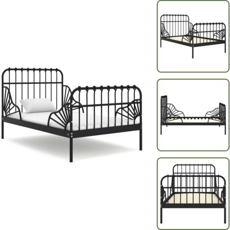 The Living Store Giroletto Estendibile Nero in Metallo 80x130/200 cm - Letto in metallo