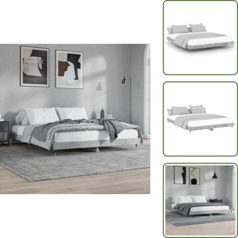 The Living Store Giroletto Grigio Cemento 120x200 cm in Legno Multistrato - Letto in legno