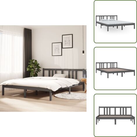 The Living Store Giroletto Grigio in Legno Massello 150x200 cm King Size - Letto in legno