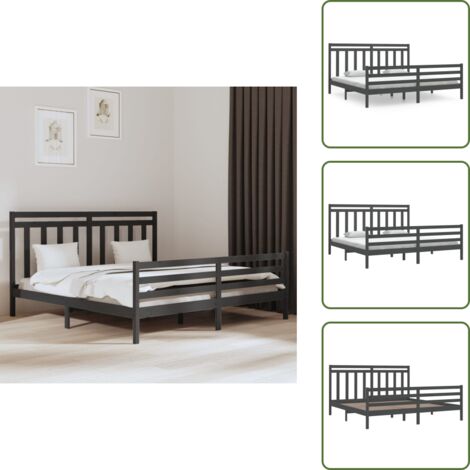 The Living Store Giroletto Grigio in Legno Massello 200x200 cm - Testiera in legno