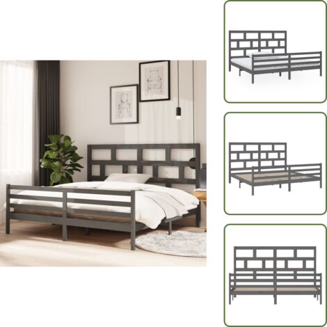 The Living Store Giroletto Grigio in Legno Massello di Pino 200x200 cm - Testata letto