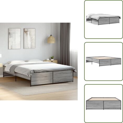 The Living Store Giroletto Grigio Sonoma 160x200 cm in Legno Multistrato Metallo - Letto in legno