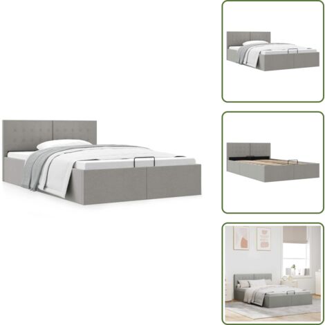 The Living Store Giroletto Idraulico Contenitore Grigio Chiaro Tessuto 140x200cm - Letto con contenitore