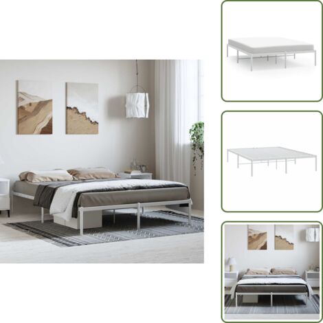 The Living Store Giroletto in Metallo Bianco 150x200 cm - Letto in acciaio