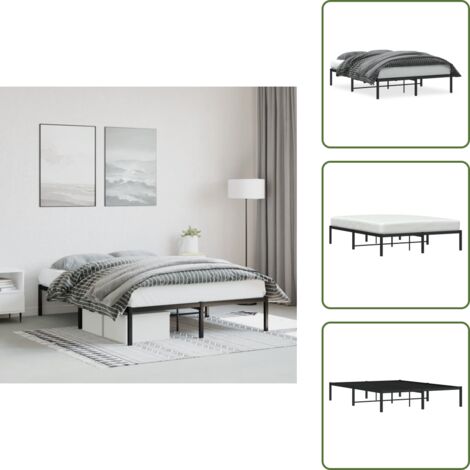 The Living Store Giroletto in Metallo Nero 140x200 cm - Letto in acciaio