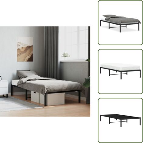 The Living Store Giroletto in Metallo Nero 90x190 cm - Letto in acciaio