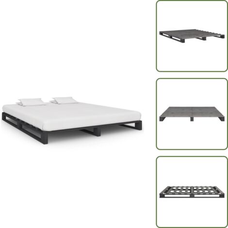 The Living Store Giroletto in Pallet Grigio Legno Massello di Pino 200x200 cm - Telaio letto