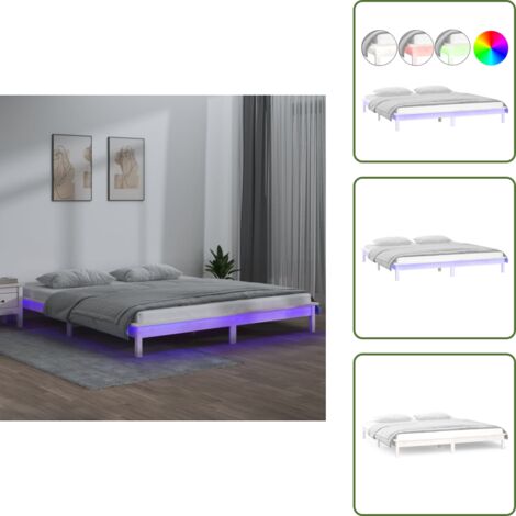 The Living Store Giroletto LED Bianco 180x200cm Super King in Legno Massello - Luci LED