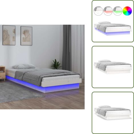 The Living Store Giroletto LED Bianco 75x190 cm Small Single Legno Massello - Letto in legno
