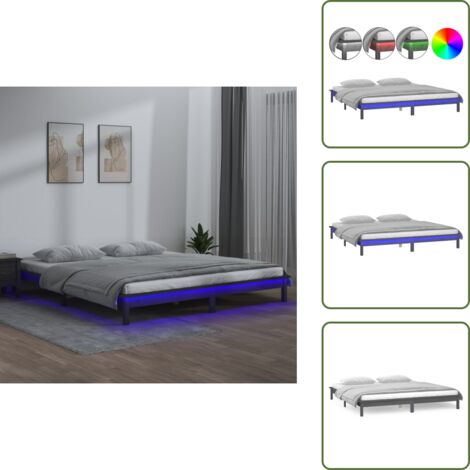 The Living Store Giroletto LED Grigio 120x190 cm Small Double Legno Massello - Luci LED