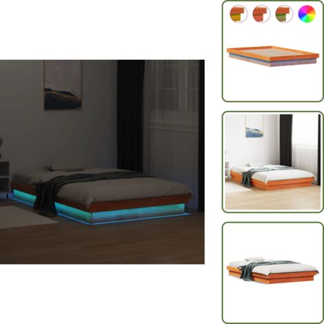 The Living Store Giroletto LED Marrone Cera 120x200 cm in Legno Massello di Pino - Letto in legno