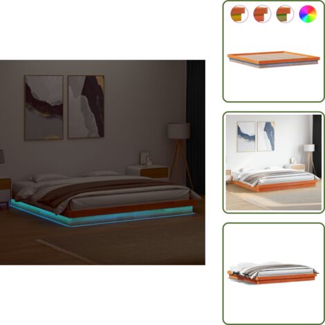 The Living Store Giroletto LED Marrone Cera 200x200 cm in Legno Massello di Pino - Luci LED