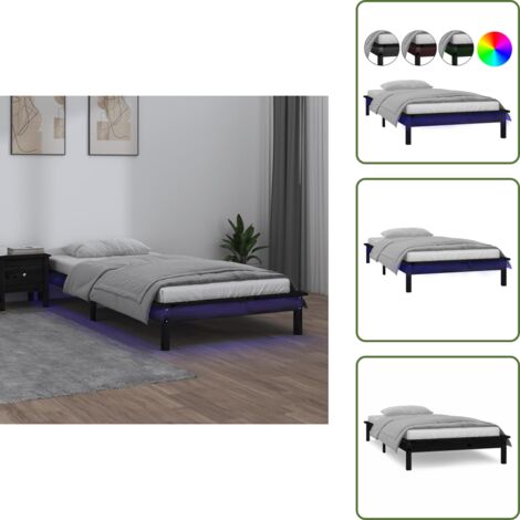 The Living Store Giroletto LED Nero 75x190cm Small Single in Legno Massello - Luci LED