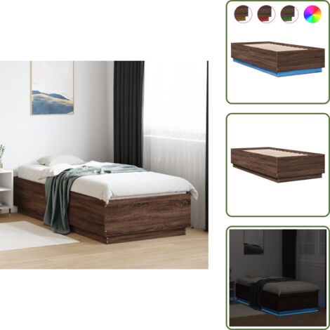 The Living Store Giroletto Luci LED Rovere Marrone 90x200cm in Legno Multistrato - Letto con luci RGB