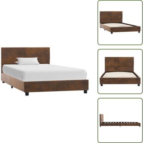 The Living Store Giroletto Marrone in Similpelle Scamosciata 100x200 cm - Telaio letto