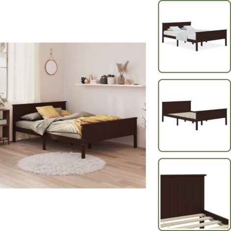 The Living Store Giroletto Marrone Scuro in Legno Massello di Pino 160x200 cm - Letto matrimoniale