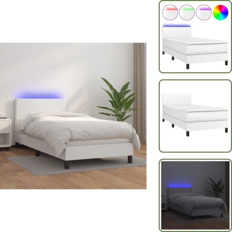 The Living Store Giroletto Molle con Materasso e LED Bianco 100x200cm Similpelle - Materasso a molle