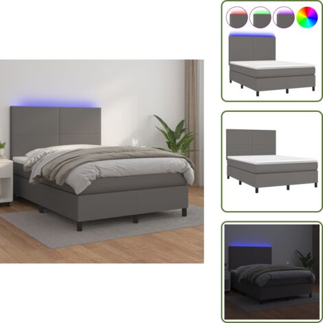 The Living Store Giroletto Molle con Materasso e LED Grigio 140x200cm Similpelle - Letto con LED