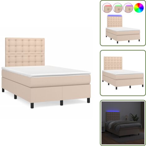 The Living Store Giroletto Molle Materasso e LED Cappuccino 120x190cm Similpelle - Letto con LED