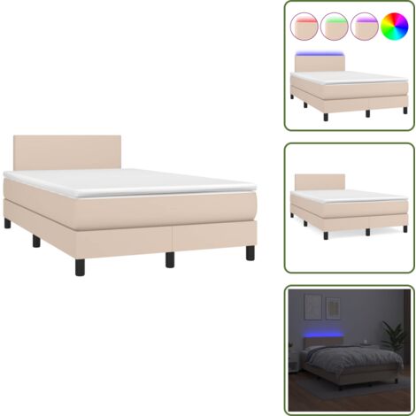 The Living Store Giroletto Molle Materasso e LED Cappuccino 120x190cm Similpelle - Letto con LED
