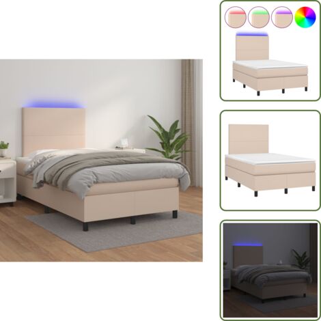 The Living Store Giroletto Molle Materasso e LED Cappuccino 120x200cm Similpelle - Letto con LED