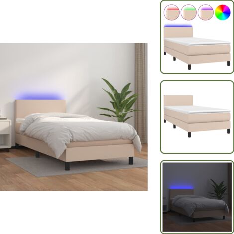 The Living Store Giroletto Molle Materasso e LED Cappuccino 90x190 cm Similpelle - Letto con LED
