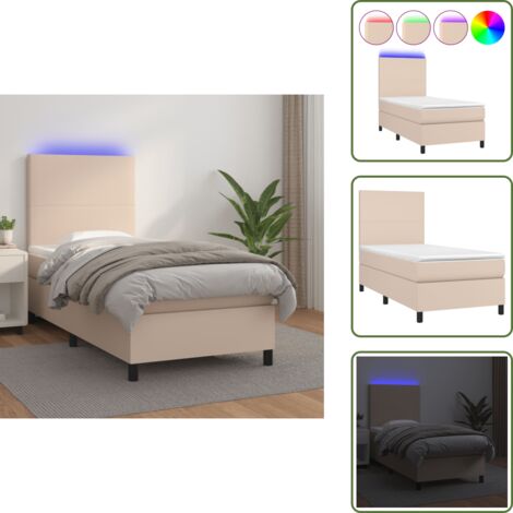 The Living Store Giroletto Molle Materasso e LED Cappuccino 90x190 cm Similpelle - Materasso a molle