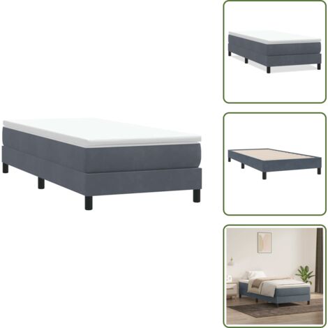 The Living Store Giroletto Molle senza Materasso Grigio Scuro 100x210 cm Velluto - Letto con materasso