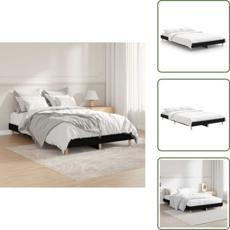 The Living Store Giroletto Nero 120x190 cm in Legno Multistrato - Letto in legno