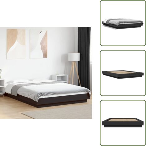 The Living Store Giroletto Nero 120x200 cm in Legno Multistrato - Letto in legno