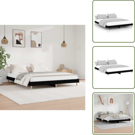 The Living Store Giroletto Nero 120x200 cm in Legno Multistrato - Letto in legno