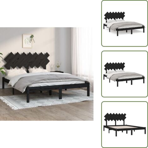 The Living Store Giroletto Nero 140x190 cm in Legno Massello - Letto in legno
