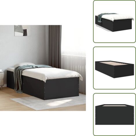 The Living Store Giroletto Nero 90x200 cm in Legno Multistrato - Letto in legno