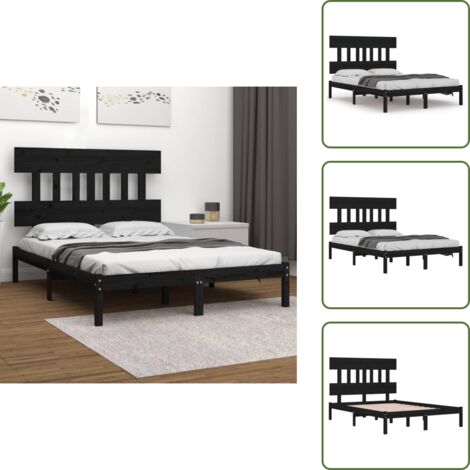 The Living Store Giroletto Nero in Legno Massello 200x200 cm - Letto in legno