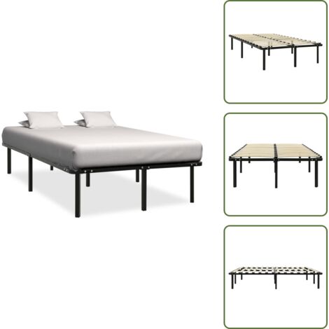The Living Store Giroletto Nero in Metallo 140x200 cm - Giroletto con rete a doghe
