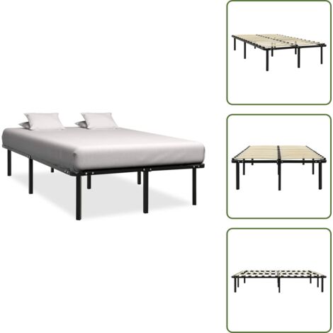 The Living Store Giroletto Nero in Metallo 160x200 cm - Giroletto con rete a doghe