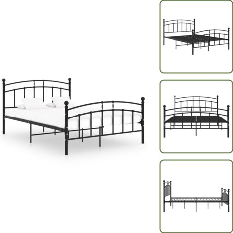 The Living Store Giroletto Nero in Metallo 200x200 cm - Letto in metallo