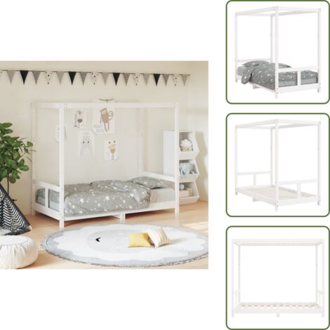 The Living Store Giroletto per Bambini Bianco 80x160cm in Legno Massello di Pino - Letto per bambini in legno