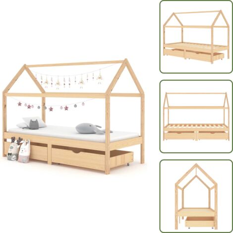 The Living Store Giroletto per Bambini con Cassetti in Pino Massello 90x200 cm - Letto con cassetti